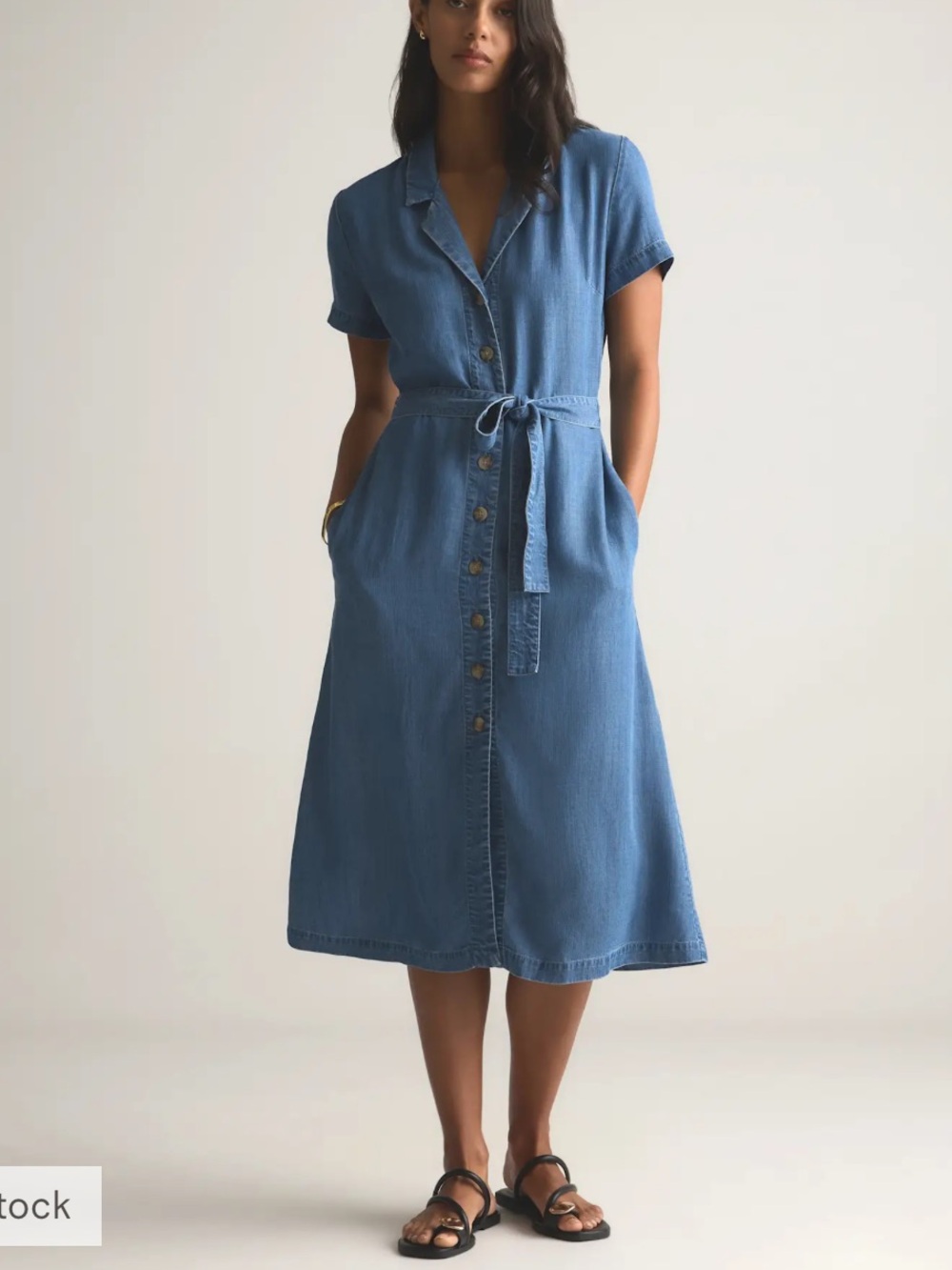 Quince Chambray Tencel Button Front Dress in Medium Indigo